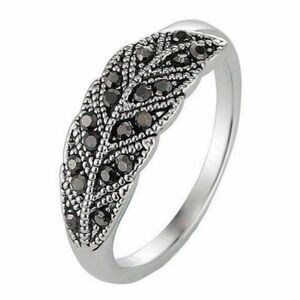 ($4) Feather Silver Tone Rhinestone Ring